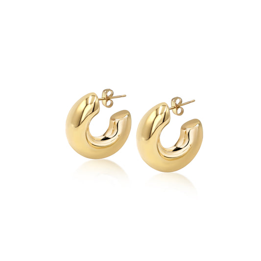 14K Gold Plated Chunky Half Hoops| Modern Lightweight Gold Earrings