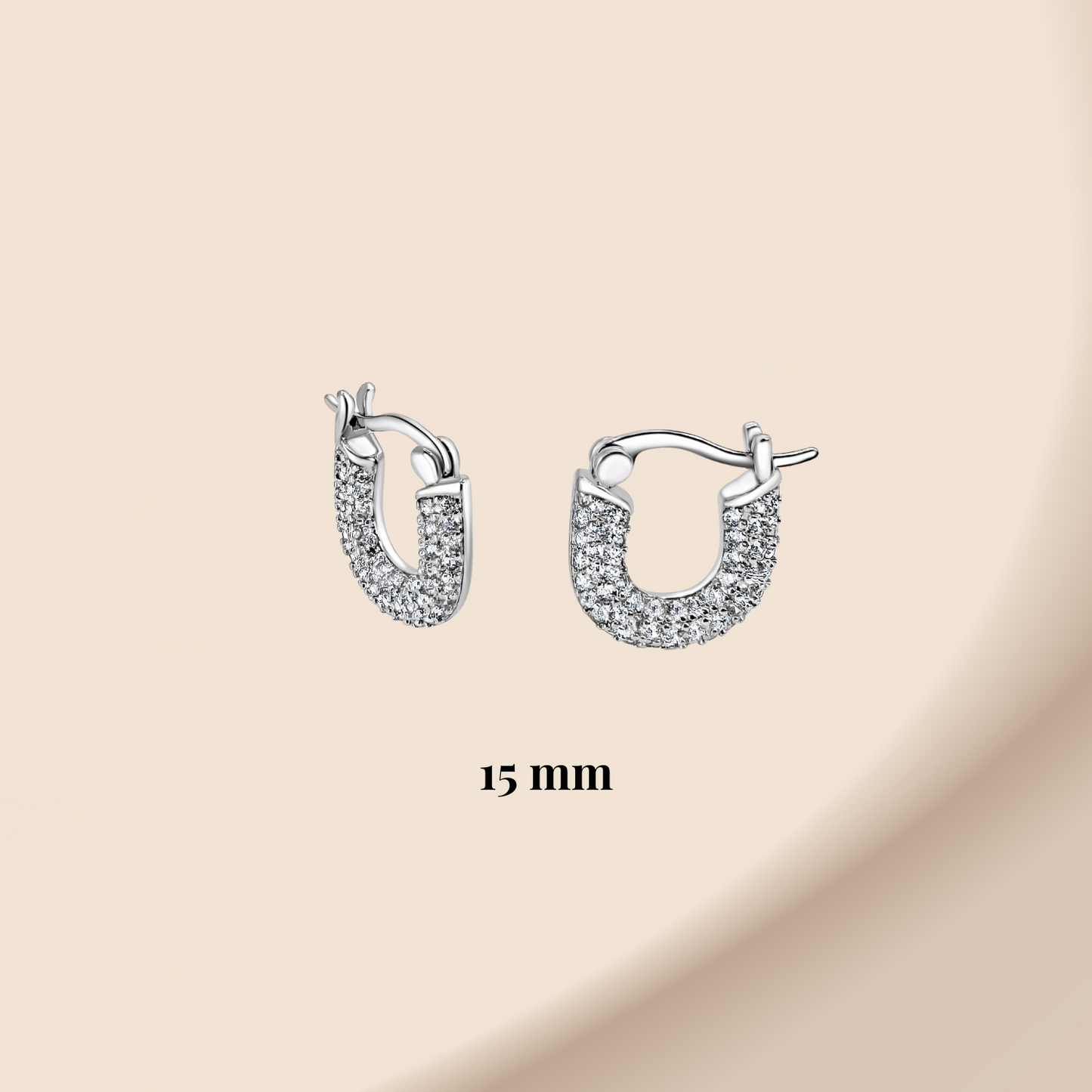 White Gold Plated Cubic Zirconia U Shaped Hoop Earrings| Hypoallergenic CZ Earrings for Women