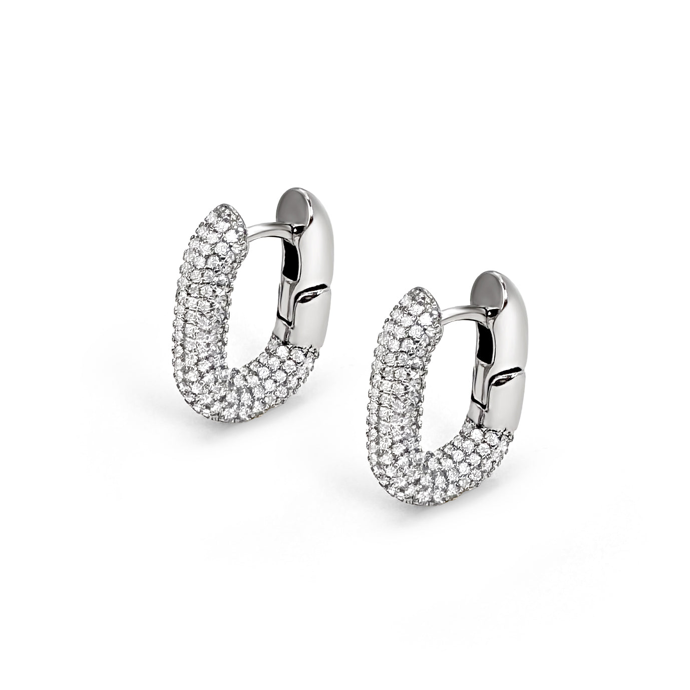 14k White Gold Plated Cubic Zirconia Hoop Earrings| Fully Studded Women's Earrings| Pave CZ