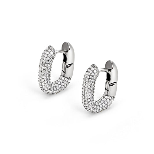 14k White Gold Plated Cubic Zirconia Hoop Earrings| Fully Studded Women's Earrings| Pave CZ