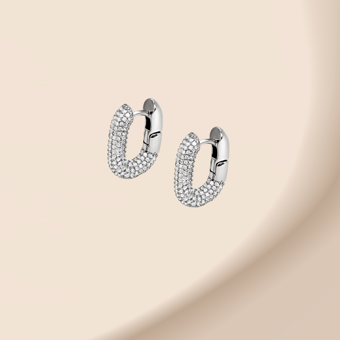 14k White Gold Plated Cubic Zirconia Hoop Earrings| Fully Studded Women's Earrings| Pave CZ