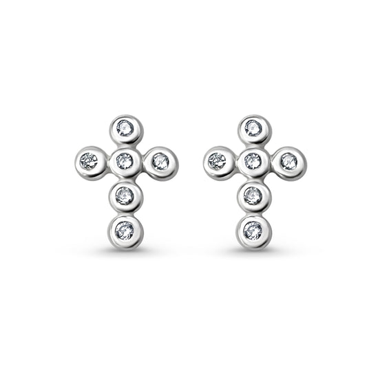 Solid Sterling Silver Posts Cubic Zirconia Cross Earrings| Silver 925 Religious Cross Studs for Women