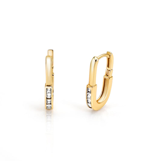 14K Gold Plated Sterling Silver Posts Hoop Earrings| U Shaped Hoops| Trendy Women's Earrings