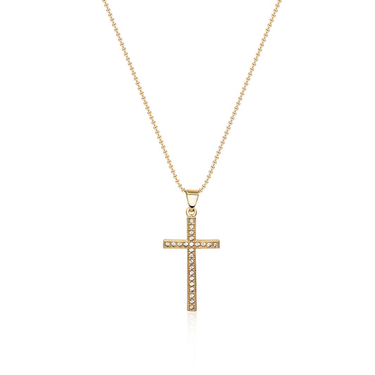 14k Gold Plated Cross Necklace with Sparkling Zirconia| Faith Jewelry| Cross Pendant Women Necklace