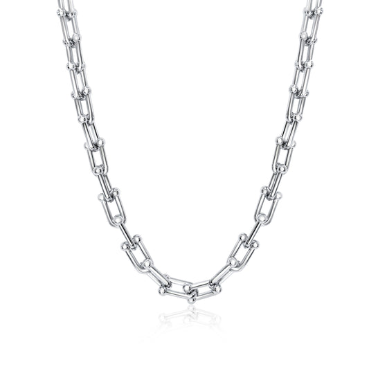 White Gold-Plated Lock Link Necklace