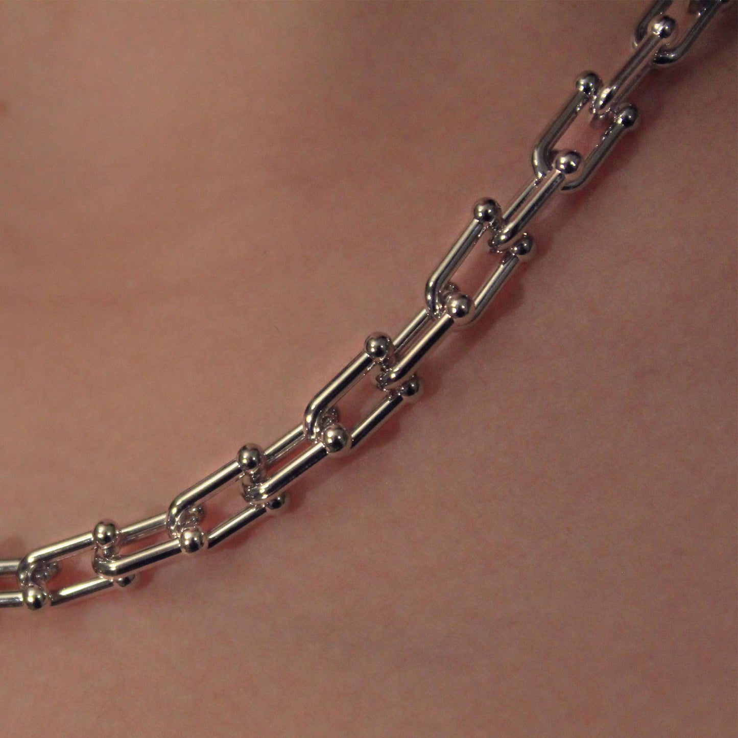 White Gold-Plated Lock Link Necklace